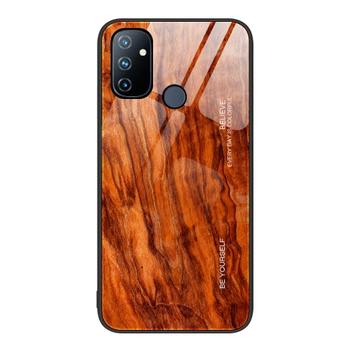 

For OnePlus Nord N100 Wood Grain Glass Protective Case(Light Brown)