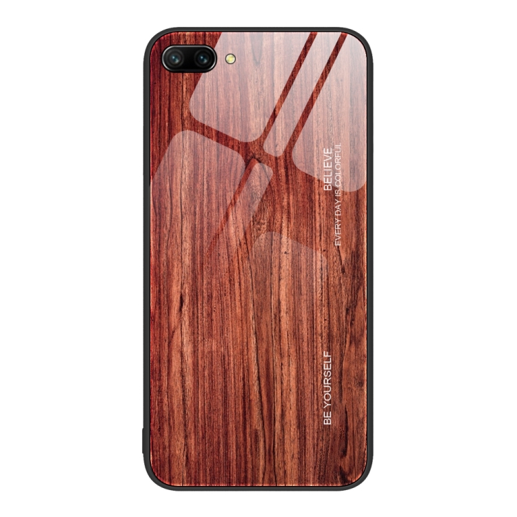

For Honor 10 Wood Grain Glass Protective Case(Coffee)