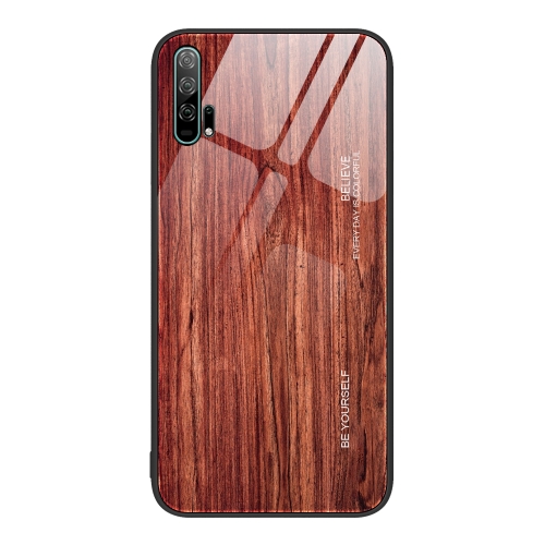 

For Honor 20 Pro Wood Grain Glass Protective Case(Coffee)