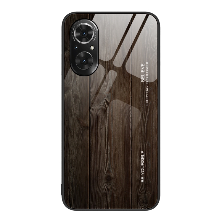 

For Honor 50 SE Wood Grain Glass Protective Case(Black)