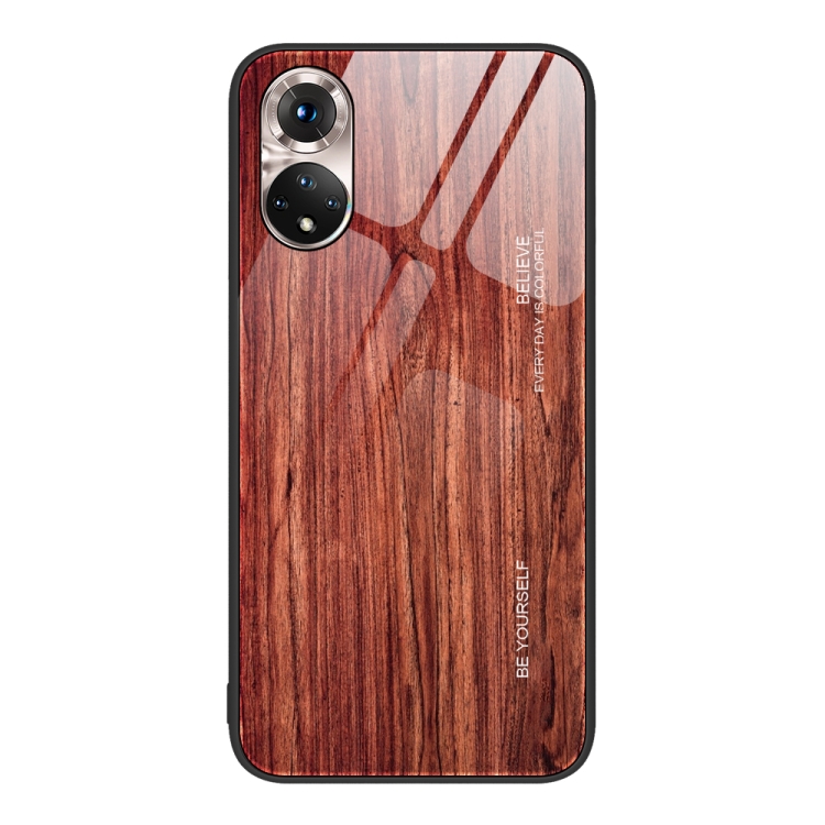 

For Honor 50 Wood Grain Glass Protective Case(Coffee)