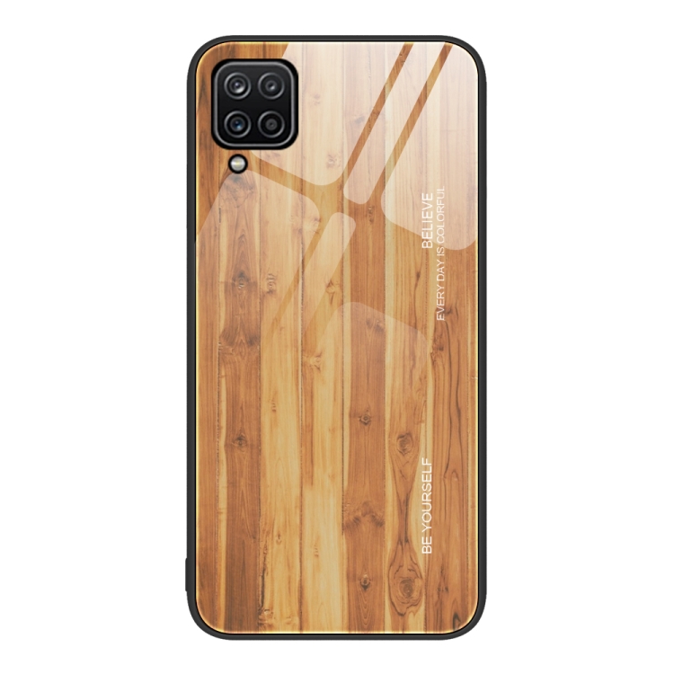 

For Samsung Galaxy A12 5G Wood Grain Glass Protective Phone Case(Yellow)