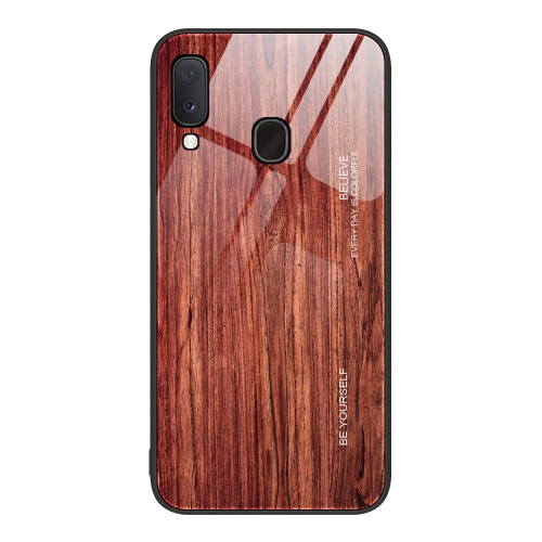 

For Samsung Galaxy A20e Wood Grain Glass Protective Phone Case(Coffee)