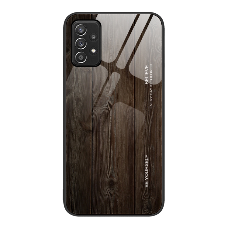 

For Samsung Galaxy A52 Wood Grain Glass Protective Phone Case(Black)