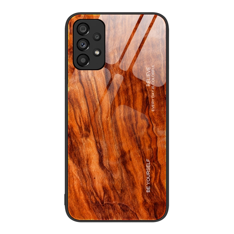 

For Samsung Galaxy A53 Wood Grain Glass Protective Phone Case(Light Brown)
