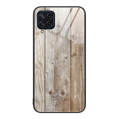 

For Samsung Galaxy M32 Wood Grain Glass Protective Phone Case(Grey)