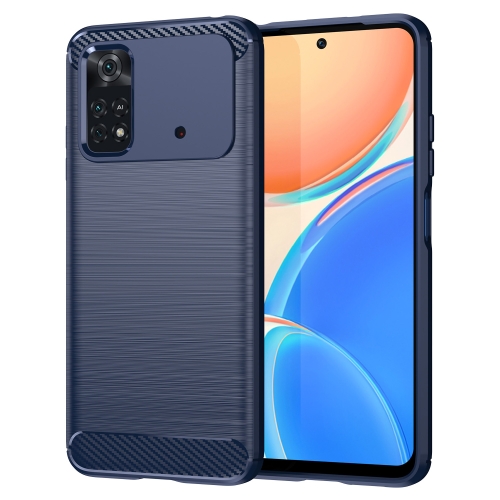 

For Xiaomi Poco M4 Pro Brushed Texture Carbon Fiber TPU Phone Case(Blue)