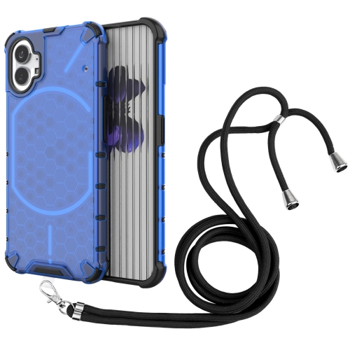 

For Nothing Phone 1 Lanyard Honeycomb Phone Case(Blue)