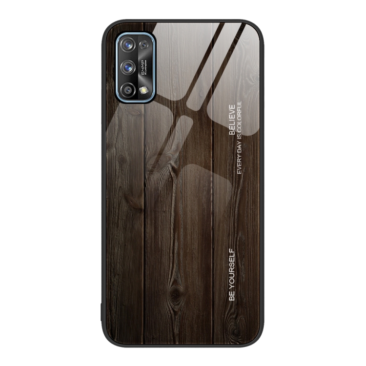 

For Realme 7 Wood Grain Glass Protective Case(Black)