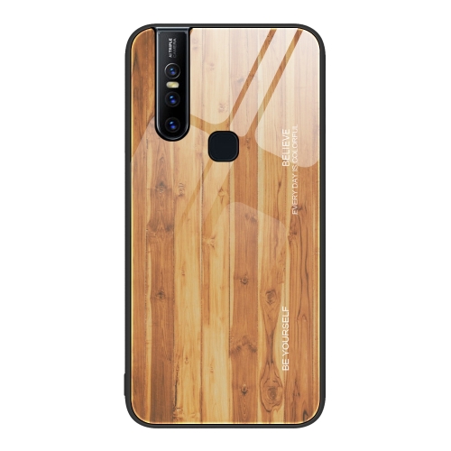 

For vivo V15 Wood Grain Glass Protective Case(Yellow)