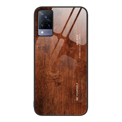 

For vivo V21 Wood Grain Glass Protective Case(Dark Brown)