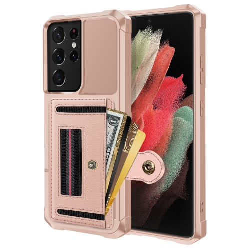 

For Samsung Galaxy S21 Ultra 5G ZM06 Card Bag TPU + Leather Phone Case(Pink)