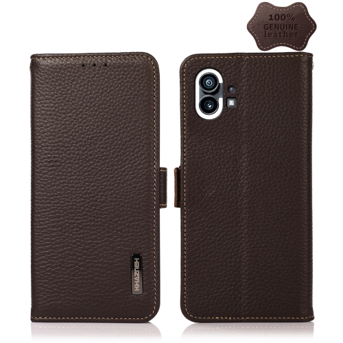 

For Nothing Phone 1 KHAZNEH Side-Magnetic Litchi Genuine Leather RFID Phone Case(Brown)