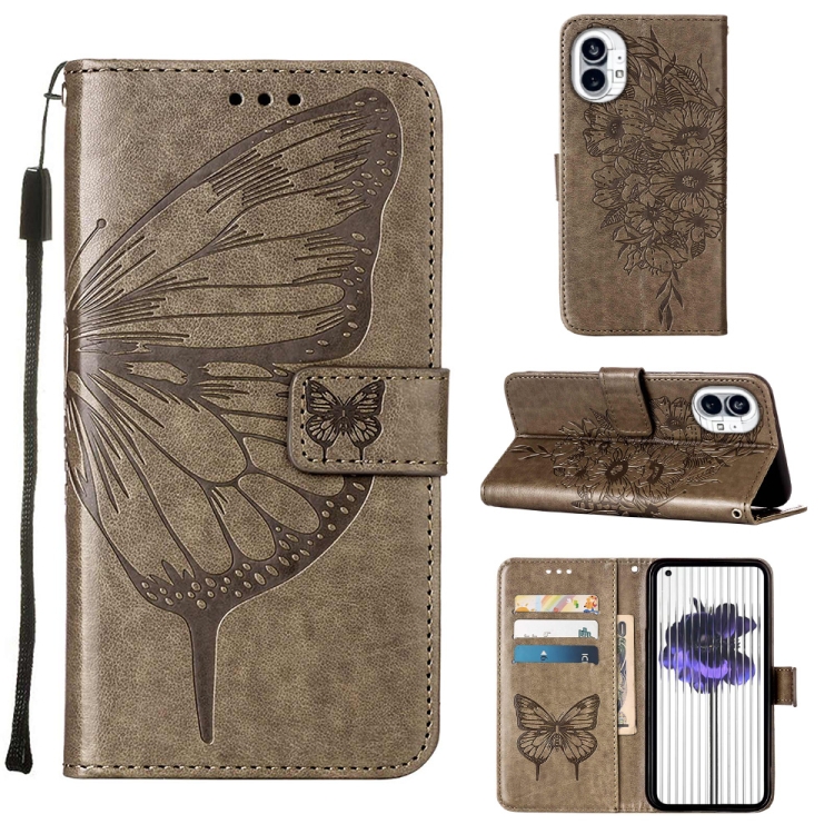 

For Nothing Phone 1 Embossed Butterfly Leather Phone Case(Grey)