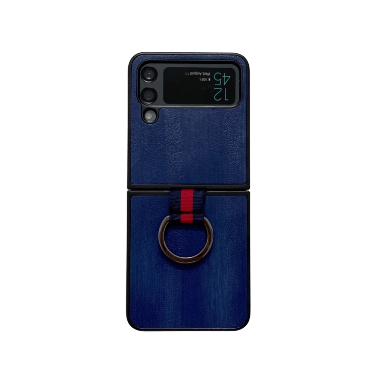 

For Samsung Galaxy Z Flip4 Yellow Cow Texture PU Phone Case With Ring(Blue)