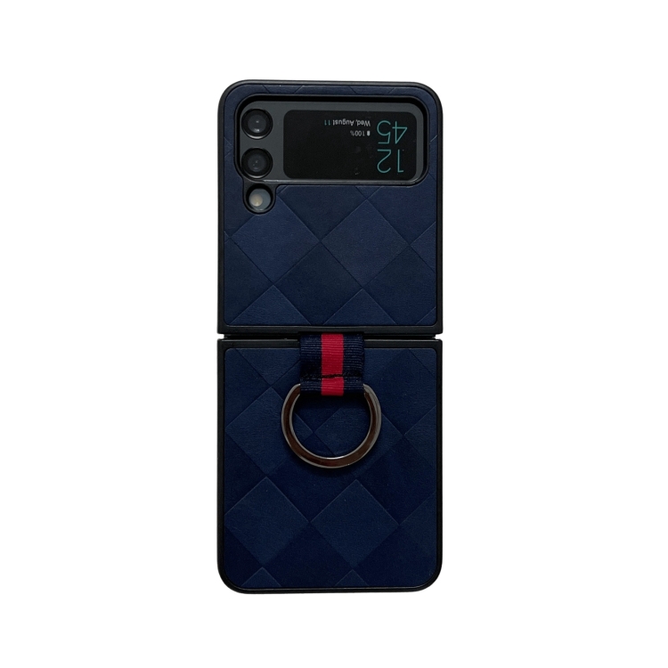 

For Samsung Galaxy Z Flip4 Weave Plaid PU Phone Case With Ring(Blue)