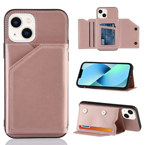 

For iPhone 14 Plus Skin Feel PU + TPU + PC Back Cover Shockproof Case (Rose Gold)