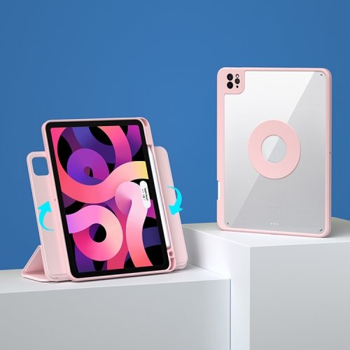 

Magnetic Rotating Clear Back Smart Tablet Case For iPad mini 6(Pink)