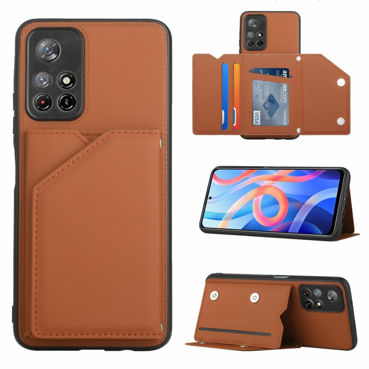 

For Xiaomi Redmi Note 11 5G/Poco M4 Pro 5G Skin Feel PU + TPU + PC Back Cover Shockproof Case(Brown)