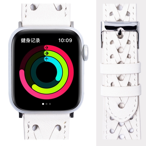 

Genuine Leather Woven Watch Strap For Apple Watch Series 7 45mm / 6&SE&5&4 44mm / 3&2&1 42mm(White)