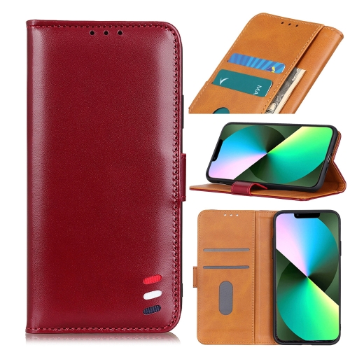 

For iPhone 14 Plus Pearl Texture Leather Case (Wine Red)