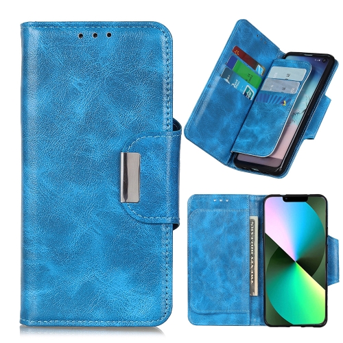 

For iPhone 14 Plus 6 Card Slots Leather Phone Case (Blue)