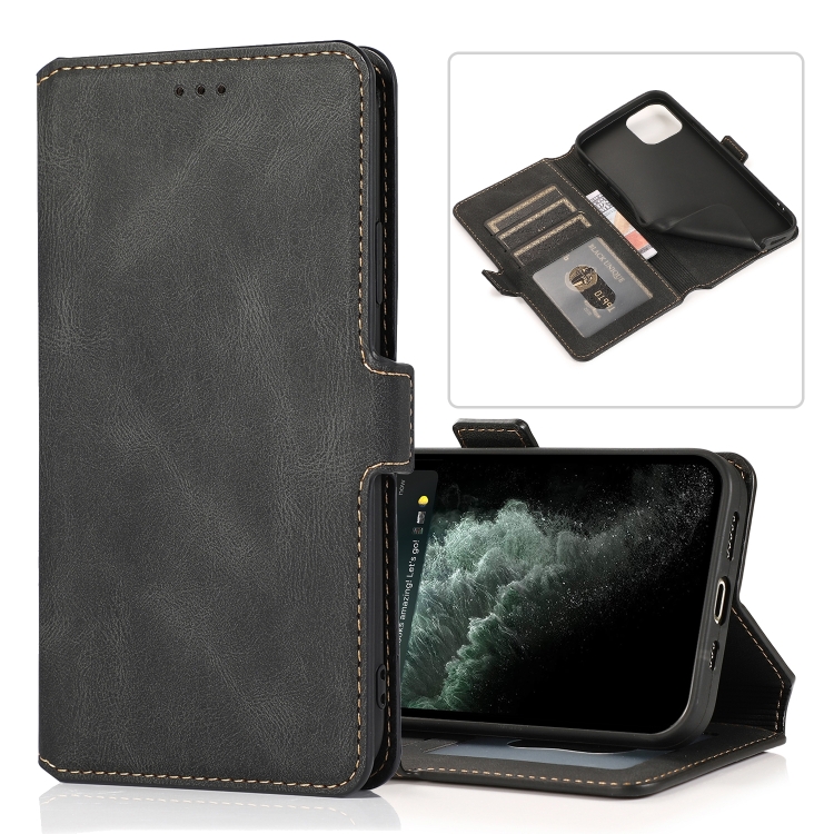 

For iPhone 14 Plus Retro Magnetic Closing Clasp Leather Case (Black)