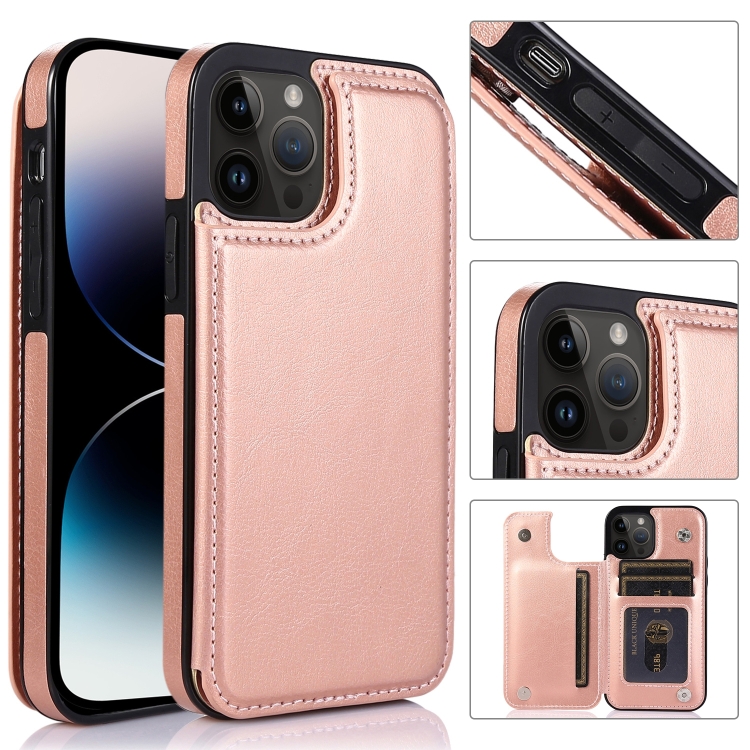 

For iPhone 14 Pro Double Buckle Phone Case(Rose Gold)