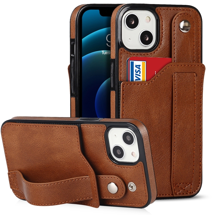 

Wrist Strap Holder Phone Case For iPhone 14(Brown)