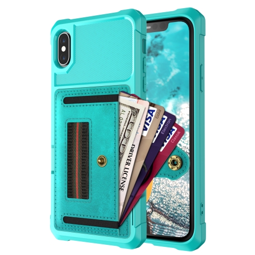 

ZM06 Card Bag TPU + Leather Phone Case For iPhone XS Max(Cyan)