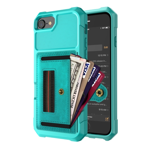 

For iPhone SE 2022 / SE 2020 / 8 / 7 / 6 ZM06 Card Bag TPU + Leather Phone Case(Cyan)