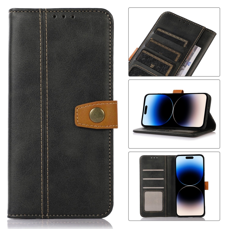 

For iPhone 14 Pro Max Stitching Thread Calf Texture Leather Phone Case (Black)