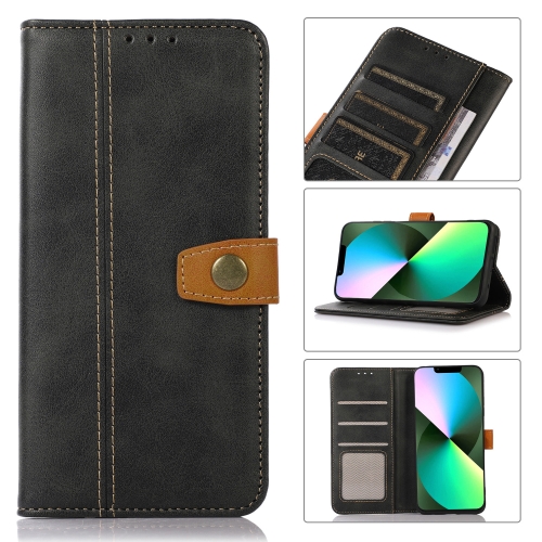 

For iPhone 14 Plus Stitching Thread Calf Texture Leather Phone Case (Black)