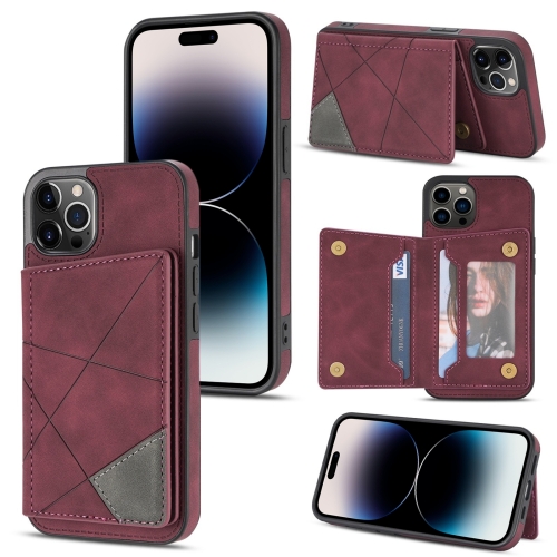 

For iPhone 14 Pro Line Card Holder Phone Case(Wine Red)