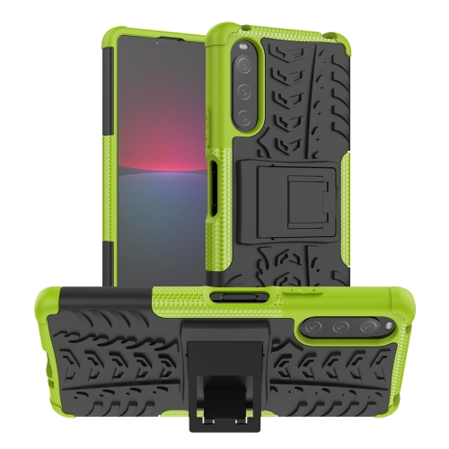 

For Sony Xperia 10 IV Tire Texture TPU + PC Phone Case with Holder(Green)