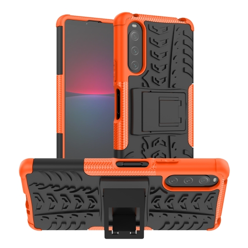 

For Sony Xperia 10 IV Tire Texture TPU + PC Phone Case with Holder(Orange)