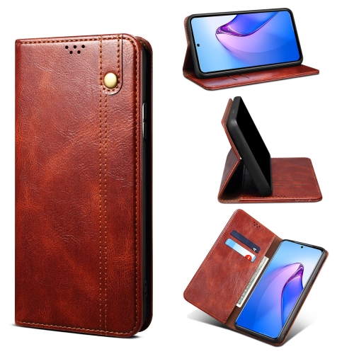 

For OPPO Reno8 Pro Simple Wax Crazy Horse Texture Leather Phone Case(Brown)