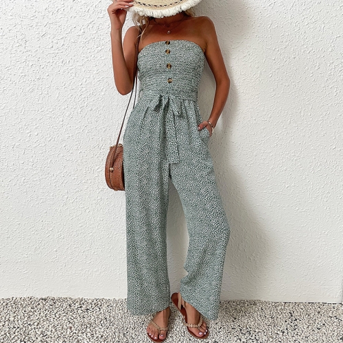 

Temperament Jumpsuit Floral Trouser, Size:S(Green)
