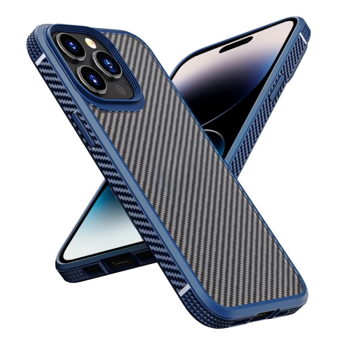 

For iPhone 14 Pro Max iPAKY Carbon Fiber Texture Shockproof PC + TPU Protective Phone Case (Blue)