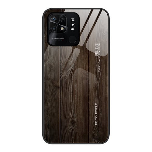 

For Xiaomi Redmi 10C Wood Grain Glass Protective Case(Black)