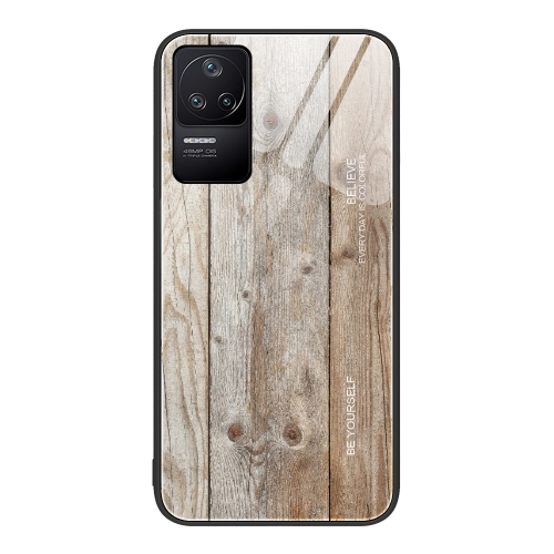 

For Xiaomi Redmi K40S Wood Grain Glass Protective Case(Grey)