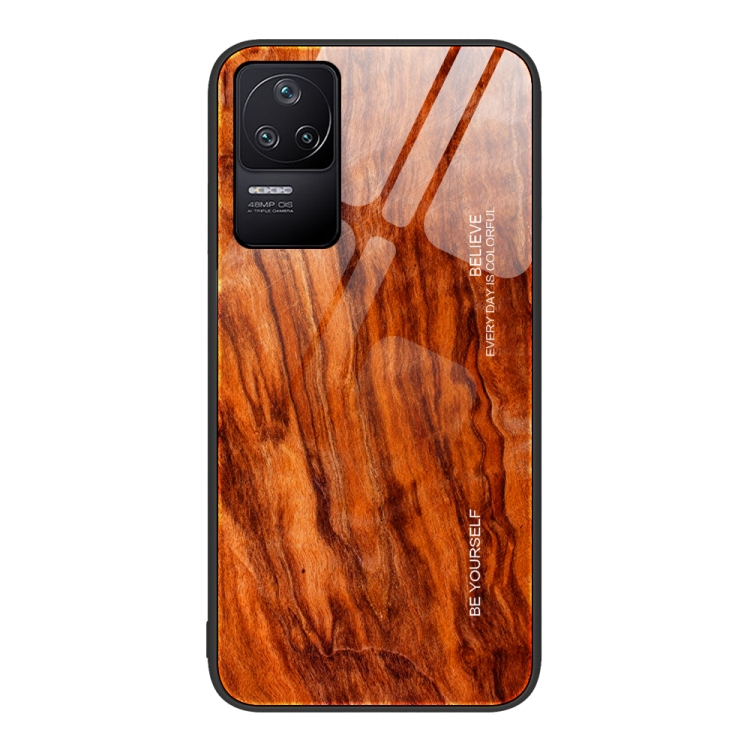 

For Xiaomi Redmi K50 Wood Grain Glass Protective Case(Light Brown)