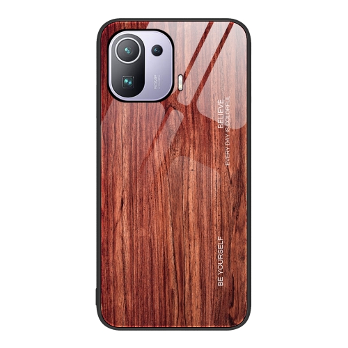 

For Xiaomi Mi 11 Pro Wood Grain Glass Protective Case(Coffee)