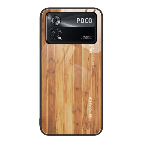 

For Xiaomi Poco X4 Pro 5G Wood Grain Glass Protective Case(Yellow)