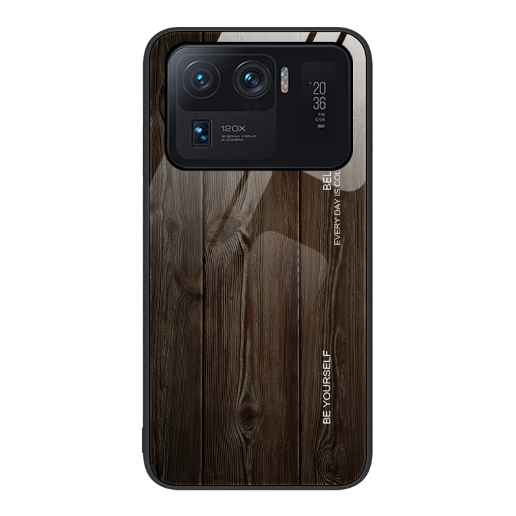 

For Xiaomi Mi 11 Ultra Wood Grain Glass Protective Case(Black)