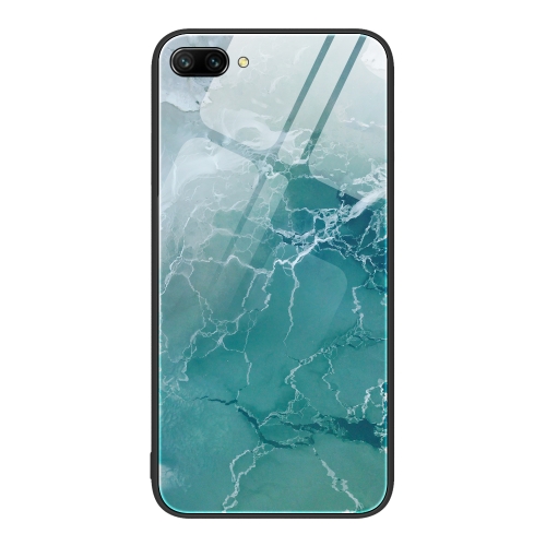

For Honor 10 Marble Pattern Glass Protective Phone Case(Green Ocean)