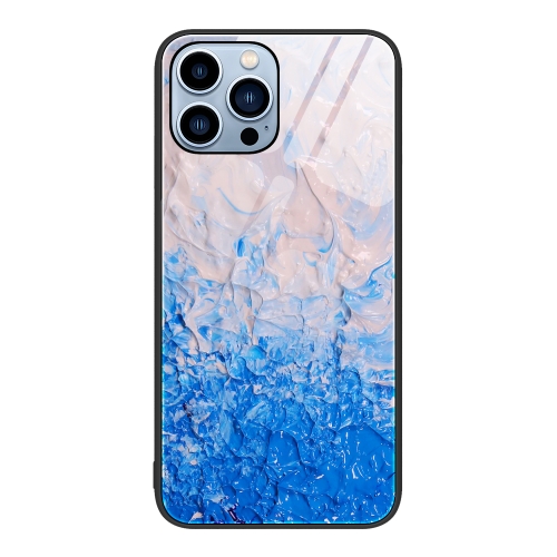 

For iPhone 13 Pro Max Marble Pattern Glass Protective Phone Case (Ocean Waves)