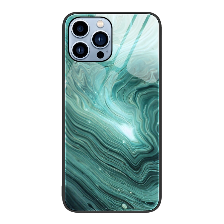 

For iPhone 14 Pro Marble Pattern Glass Protective Phone Case(Water Waves)