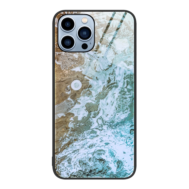 

For iPhone 14 Pro Marble Pattern Glass Protective Phone Case(Beach)