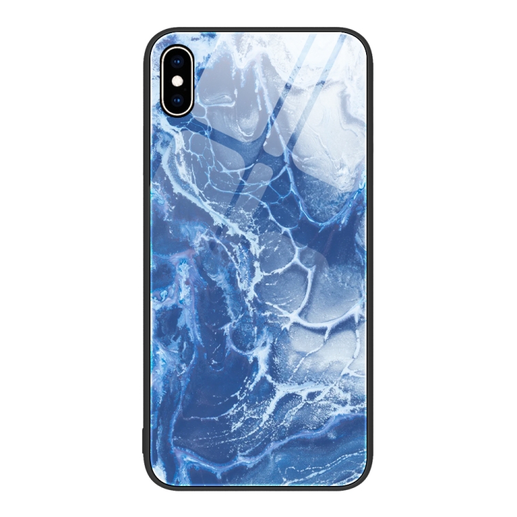 

For iPhone XS Max Marble Pattern Glass Protective Phone Case(Blue Ocean)